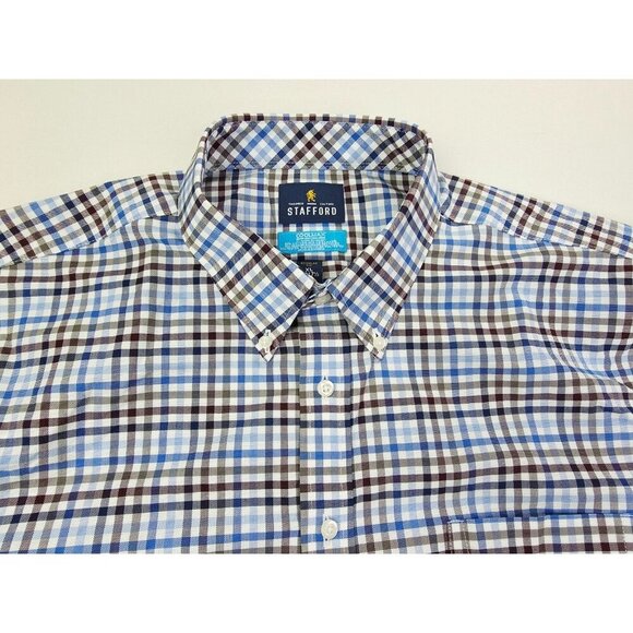 Stafford Regular Fit Size XL 17-17.5 32-33 Mens White Plum Blue Check Shirt NWT - Picture 10 of 10